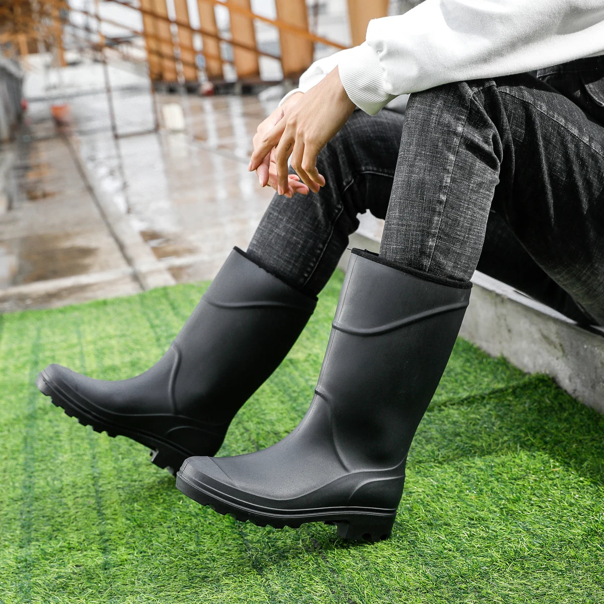 Bota Impermeável PVC Cano Médio para Trabalho e Chuva com Solado Antiderrapante