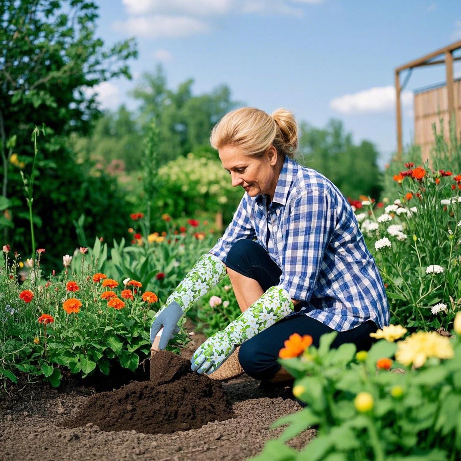 Luva de Jardinagem Antiespinho com Mangas Longas para Poda, Plantio e Capina