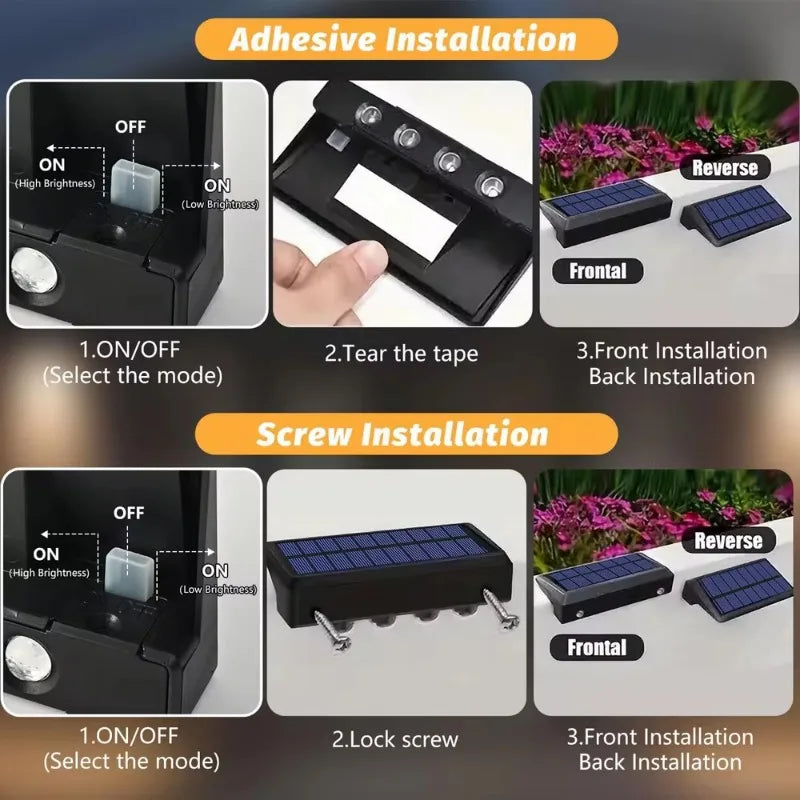 Kit Luminária Solar LED Parede IP65 à Prova d'Água para Jardim e Área Externa